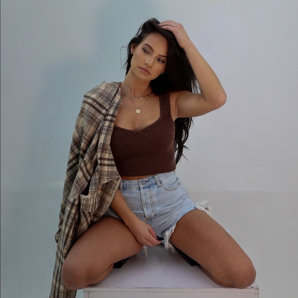 Knit Tank Crop Top- Brown - Picture 4 of 6